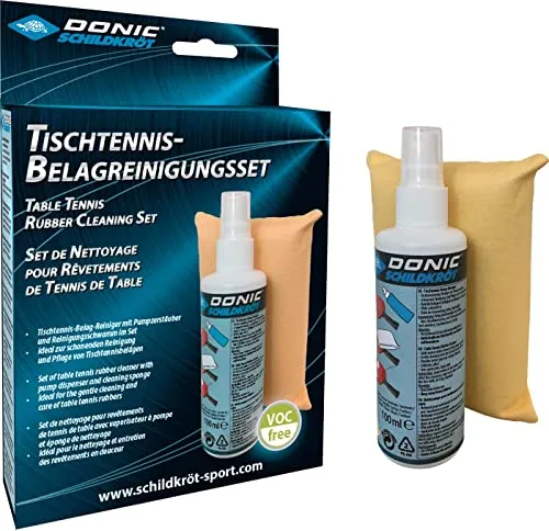 Donic-Schildkröt Tischtennis Reinigungsset, 100 ml Belagreiniger im Pumpzerstäuber und Reinigungsschwamm, zum Auffrischen der Schläger-Beläge, 828529