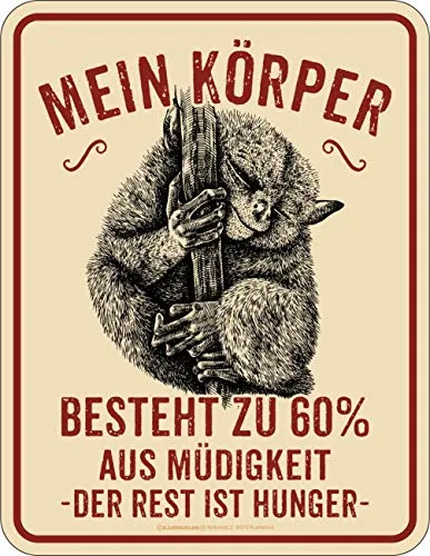 Deko Blechschild - Mein Körper besteht aus Hunger