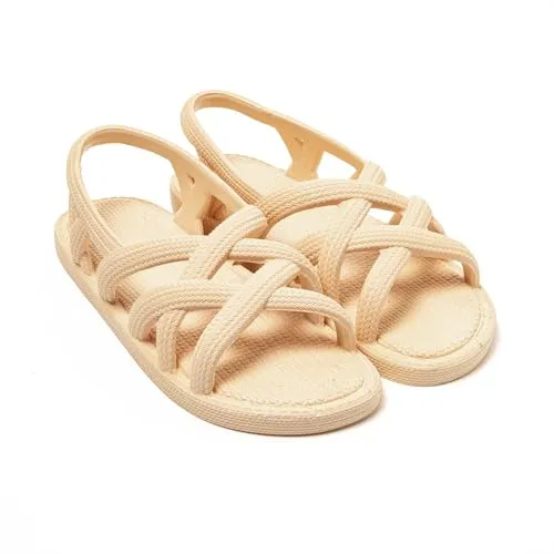 BRASILERAS Damen Sandalen mit Rutschfester Sohle bequem Schuhe für Strand/Schwimmbad/Stadt beige 40 EU