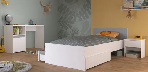 Parisot Jugendzimmer-Set Pirouette, 3-tlg. in Weiß mit Grau oder Rosa - Komplettzimmer für Kinder und Jugendliche, modernes Design mit viel Stauraum und pflegeleichten Oberflächen, inklusive Stauraumbett, Nachttisch und Schreibtisch.