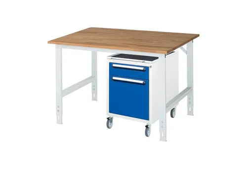Rau Höhenverstellbarer Arbeitstisch Tom Km08 – B1250xT1000 - Robuster, höhenverstellbarer Arbeitstisch mit 25 mm Buche-Massiv-Arbeitsplatte. Ideal für Werkstätten und DIY-Projekte, bietet er Flexibilität und Langlebigkeit.