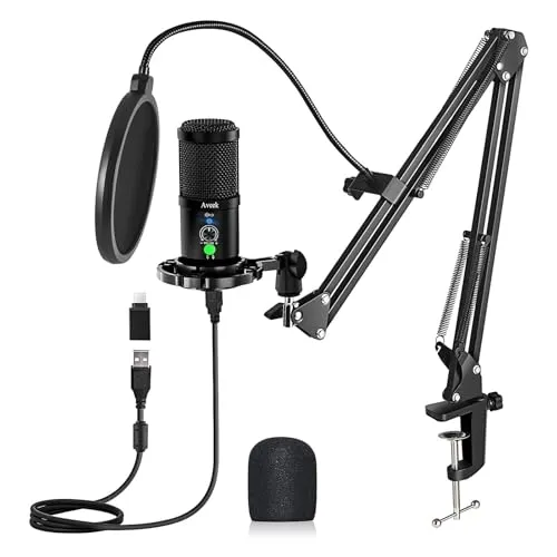 Aveek USB Mikrofon Kit mit Schwenkarm – Kondensatormikrofon 192 kHz/24 Bit mit Popfilter & Mute-Taste – für Podcast, Streaming, Gaming, PC, Mac & PS5