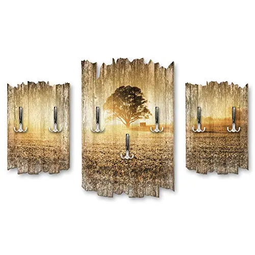 Kreative Feder 3-teilige Designer Wandgarderobe - Flurgarderobe Einzelner Baum - 3-teilige Wandgarderobe aus hochwertigem MDF in stilvollem Design; 7 stabile Haken für optimale Organisation, ideal für jeden Raum und leicht zu reinigen.