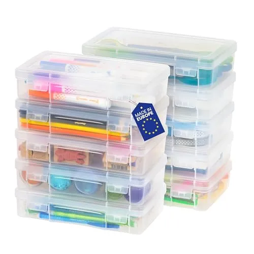 Iris Ohyama, Aufbewahrungsbox für Büromaterial, Plastik, 1.4L, 10er Set, Transparent, Stapelbar, Schnappverschluss, für Schreibwaren, Dokumente, Stifte, kleine Werkzeuge, BPA frei, Organizer, MCC-220