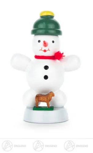 Weihnachtliche Miniatur Schneemann mit Kuh - Erzgebirge Holzfigur - Charmante Holzfigur für die Weihnachtsdekoration. Ideal für Wohnzimmer, Küche oder Schlafzimmer. Handgefertigt im Erzgebirge, bringt sie festliche Stimmung in jedes Zuhause.