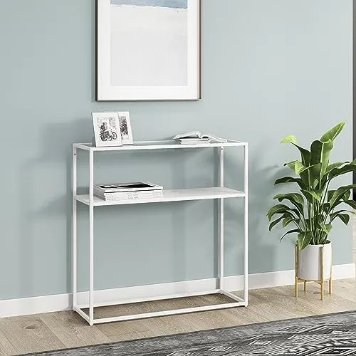 [en.casa] Konsolentisch Kuhmo mit Glastischplatte - Drohnen: Stilvoller Konsolentisch mit eleganter Glastischplatte und praktischer Ablage für zusätzlichen Stauraum.