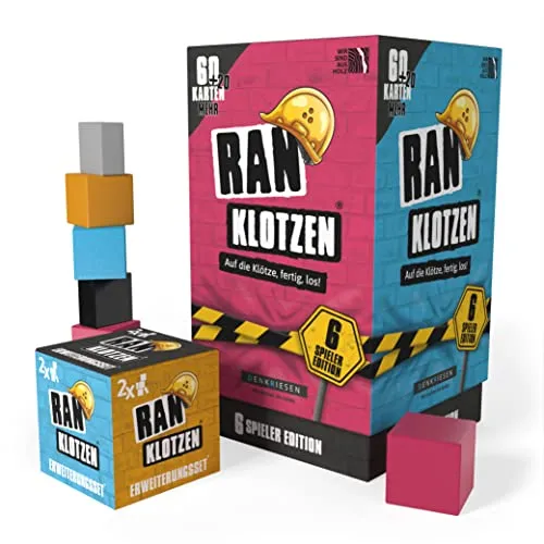 DENKRIESEN - RANKLOTZEN - „Auf die Klötze, fertig, los!“ | ab 2 Spieler | Familienspiel | Spiel aus Holz | Geschenkidee (6 Spieler Edition + Erweiterungsset)