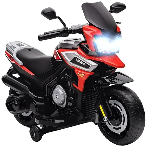 AIYAPLAY Elektro Motorrad Kinder 6V Elektromotorrad Kindermotorrad mit 2 Hilfsrädern, Beleuchtung, Musik, Soft-Start, bis zu 2,4 km/h für Kinder von 1,5-3 Jahren Rot