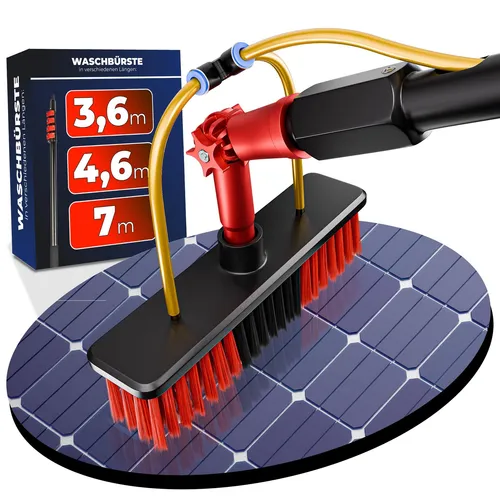 BoomDing Teleskop Reinigungsbürste mit Wasseranschluss - Spülbürsten für die einfache Reinigung von PV-Anlagen und Terrassen, ausgestattet mit einem innenliegenden Wasserschlauch für effizientes Arbeiten.