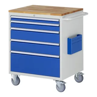 Rau Werkstattwagen Serie 7000 – 450kg Tragkraft, 5 XL-Schübe - Robuster Montagewagen mit Buche-Massiv-Arbeitsplatte, ideal für Werkstätten. 5 XL-Schübe und zentrale Abschließbarkeit bieten hohe Funktionalität und Sicherheit.