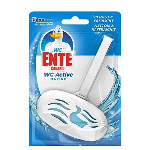 WC-Ente Active 3in1 WC Duftspüler-Einhänger, WC Reiniger, Marine Duft, 4er Pack (4 x 40g)
