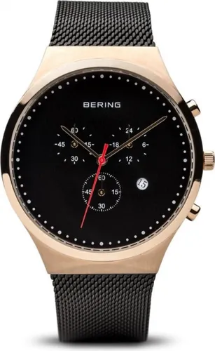 Bering 14740-166 Classic Chronograph Herrenuhr - Armbanduhren mit elegantem Design und hochwertigem Quarzwerk. Die roségoldene Edelstahl-Lünette und das schwarze Meshband machen sie zum perfekten Accessoire für jeden Anlass.