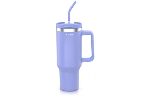 Arendo Thermobecher Tumbler 1200 ml, Becher mit Deckel, Henkel und Strohhalm, Thermal Mug, 4-tlg., Edelstahl, doppelwandig, Vakuumgehäuse aus Edelstahl, luftdichter Verschluss