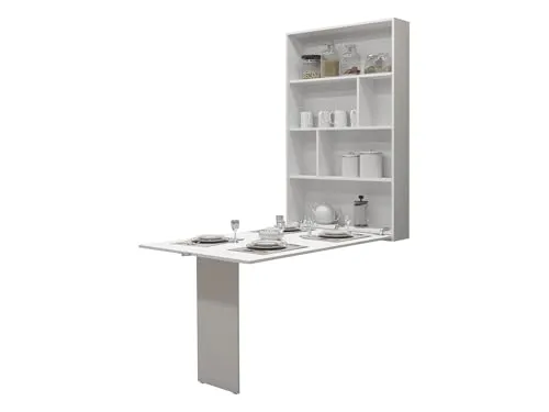 Mirjan24 Wandtisch Albi - Funktionaler Klapptisch mit Regalen - Esszimmertisch mit 2 Regalen, ideal für kleine Wohnungen. Schlichtes Design und stabile Struktur machen ihn zum perfekten Esstisch oder Bartisch.
