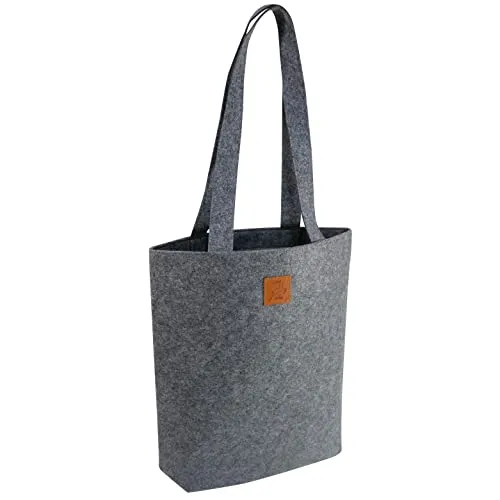 KHI Designer Filztasche gross, grau, 33 x 40 x 8,5 cm (BxHxT) Tragetasche mit Henkel, Einkaufstasche, Shopper Bag, robust, Filzshopper, Tasche, Einkaufsshopper