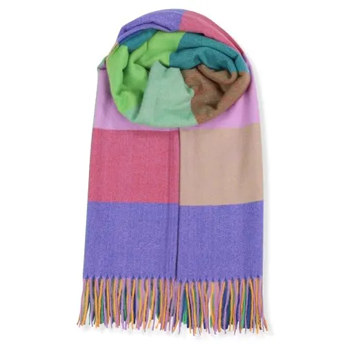 malito - Damen Modeschal - weicher XXL Viskosemix Schal - Winterschal Karo-Design modern & lang - Pashmina Stola Kaschmir S602 - (Bunt kariert)