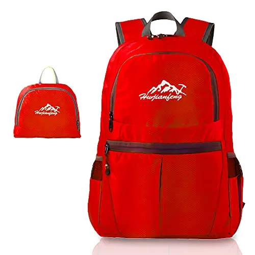 INTIRILIFE Faltbarer Rucksack Ultraleicht in Rot - 20 x 21 cm / 30.8 x 21.8 x 42 cm - Unisex Wanderrucksack Wasserdicht - 36L - Outdoor Daypack für Camping, Wandern, Reisen, Klettern, UVM.