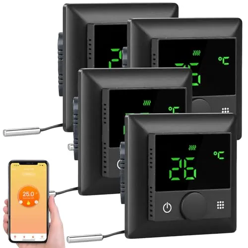 revolt Thermostat WLAN Heizung: 4er-Set WLAN-Fußbodenheizungs-Thermostate mit Sprachsteuerung, schwarz (Thermostat WLAN Steuerung, Heizkörperthermostat Alexa, Fußbodenheizung)