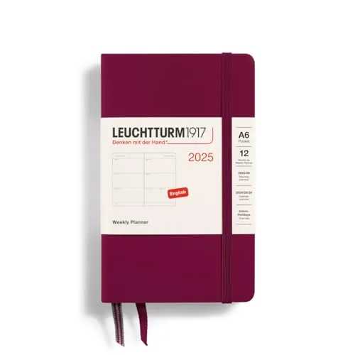LEUCHTTURM1917 370778 Wochenkalender Pocket (A6) 2025, Port Red, Englisch
