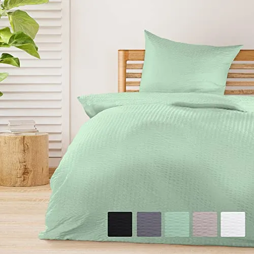 Beautissu 2tlg Seersucker Bettwäsche Set 155x220 cm – Hautfreundlich & Bügelfrei - Bettwäsche-Sets aus temperaturausgleichendem Seersucker, ideal für erholsame Nächte. Atmungsaktive Microfaser sorgt für kühlenden Komfort, perfekt für jede Jahreszeit.