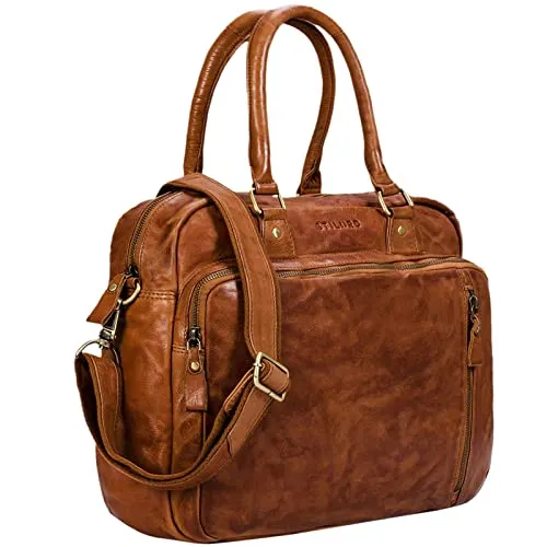 STILORD 'Amilia' Businesstasche Damen Leder Vintage - Aktentaschen mit 13,3 Zoll Laptopfach, aus echtem Rindsleder für stilvolle Eleganz im Büro und auf Reisen. Viel Platz für DIN A4 und MacBook, inkl. verstellbarem Schultergurt.