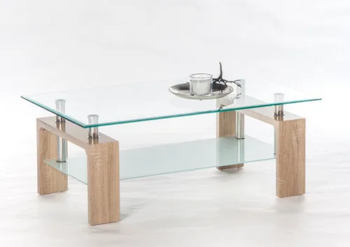 Stella MANGO II Couchtisch Glas in Eiche Sonoma Optik - Beistelltisch fürs Wohnzimmer mit modernem Design, geräumiger Glasablage und einfacher Montage. Ideal für stilvolle Wohnräume und praktischen Stauraum.