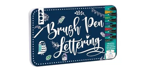 Brush Pen Lettering Designdose: Dose (19 x 11,5 cm), 6 Brush Pens mit Fineliner-Spitze in Rot, Gelb, Grün, Lila, Blau, Schwarz, 5 Design Paper, 2 Transferstickerbogen (Designdosen Stiftesets)