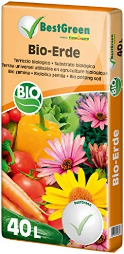Floragard Bio-Erde 40 L - torfreduzierte Universalerde - für Zierpflanzen, Gartenpflanzen und Gemüse - mit Bio-Dünger - mit Kompost und Bio-Holzfaser 001-KAR-0040L