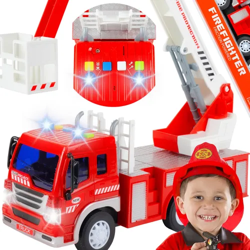 Malplay Feuerwehrauto mit Leiter | Spielzeugauto mit Licht & Sound | Feurwehr Spielfahrzeuge | ab 3 Jahr