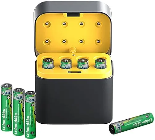 tka Köbele Akkutechnik Li Ion Ladegerät: 8er-Set Li-Ion-Akkus Typ AAA, mit USB-C-Ladebox, 1170 mWh, Ladeanzeige (Akkuladegerät, Universal AAA Akku, Ladegeräte)