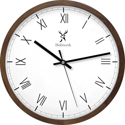 Holzwerk EISENBERG 30 cm Wanduhr aus Holz - Wohnaccessoires: Nachhaltige, elegante Wanduhr aus hochwertigem Holz mit römischen Ziffern – ein einzigartiges Unikat, das kein Tick-Geräusch verursacht und ideal für jedes Wohnambiente ist.