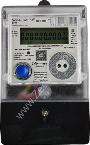 SchellCount® EZZ1 Wechselstromzähler - MID geeichter Wechselstromzähler für Zählerkreuzmontage, mit 6,3-stelligem LC-Display, Rücklaufsperre und bis zu 2 Jahre ohne Stromanschluss ablesbar. Ideal für alte Zählertafeln.