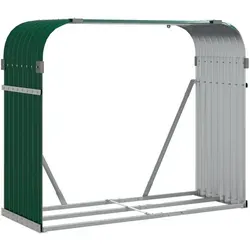 vidaXL Kaminholzunterstand Grün 120x45x100 cm aus verzinktem Stahl - Robuster Kaminholzunterstand für die sichere und ordentliche Aufbewahrung von Brennholz. Ideal für Garten und Kamin, mit guter Belüftung und stabiler Wandbefestigung.