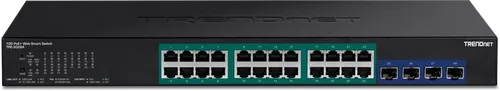 TRENDnet TPE 30284 Smart Switch - 24 x 10/100/1000 PoE+ Ports und 4 x 10 Gigabit SFP+, ideal für Rack-Montage und leistungsstark mit 370 W PoE+, perfekt für moderne Netzwerklösungen.