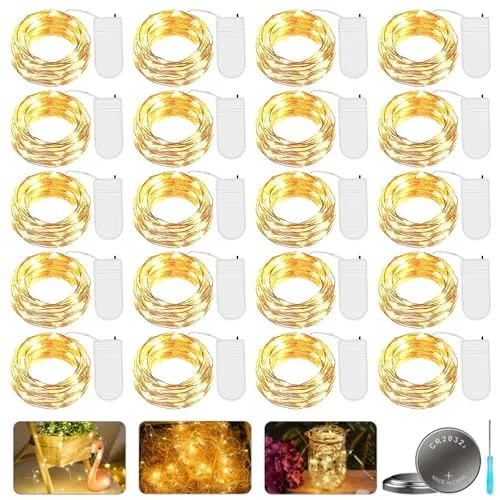 GOMETY 20 Stück Mini LED Lichterkette mit Batterie, 2M 20er LED Kupfer Draht lichterkette Batteriebetrieben Lichterkette Innen Wasserdicht Fairy Light für DIY Party Weihnachten Hochzeit Deko