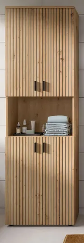Inn.Furn Hochschrank 'Livia' in Artisan Eiche - Moderner Badezimmer Hochschrank 'Livia' aus Artisan Eiche mit 4 Fächern, 60 x 192 cm. Bietet eleganten Stauraum für Pflegeprodukte und Handtücher, pflegeleicht und nachhaltig.