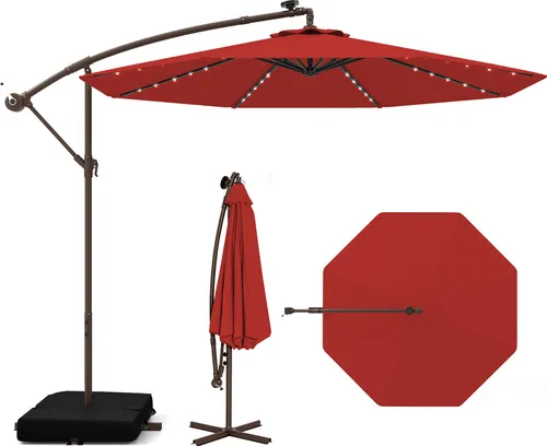 COSTWAY Ampelschirm mit Sandsäcken, Ø300cm – UV-Schutz und Solar-LEDs