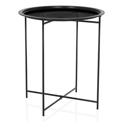 hjh LIVING Ablagetisch Beistelltisch ALLRUND - Rund, Stabil und Vielseitig - Tische - Der ALLRUND Beistelltisch aus pulverbeschichtetem Stahl ist leicht, langlebig und ideal für jede Gelegenheit. Zusammenklappbar und modern, perfekt für Couch, Nachttisch oder Dekoration.