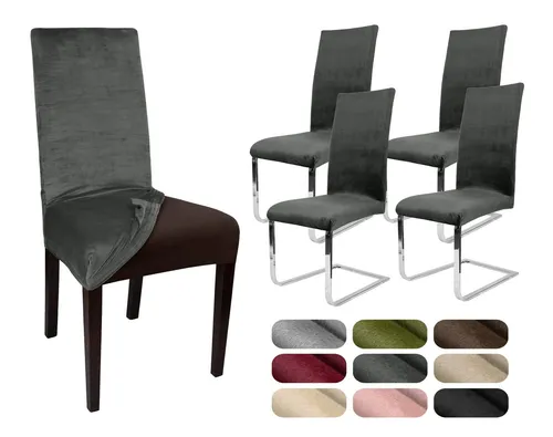 Beautex Stuhlhusse 4er Set LEA – Elastische Uni Stretch-Husse aus Samt-Mikrofaser - Stuhlhussen für einen neuen Look: elastisch, pflegeleicht und mit optimaler Passform. Verwandeln Sie alte Stühle mit diesem 4er Set in stilvolle Möbelstücke.