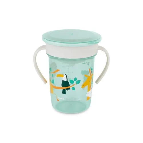 Miniland – 360º Trinklernbecher für Babys, Auslaufsicher mit Griffen und Deckel, Spülmaschinengeeignet, BPA-frei, 270ml (Jungle)