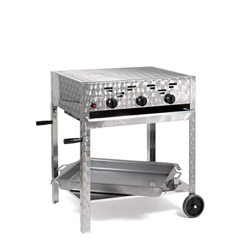 Gasgrill-Kombibräter 11kW mit Edelstahl-Brenner - Profigrill mit 3 stufenlos regelbaren Edelstahl-Brennern, fahrbarem Gestell und vielseitigem Einsatz für Grill- und Bräter-Betrieb. Ideal für Gastronomie und große Grillpartys.