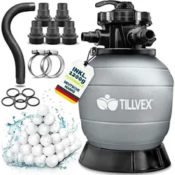 tillvex® Sandfilter Pool ohne Pumpe + 1200g Filterbälle bis 50m³
