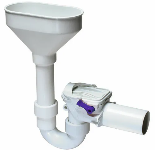 KESSEL 73053 Rückstaudoppelverschluss Staufix Siphon DN 50 - Sanitärinstallation mit robustem Kunststoff und zwei automatisch schließenden Klappen, inklusive handverriegelbarem Notverschluss für maximale Sicherheit bei Rückstau.