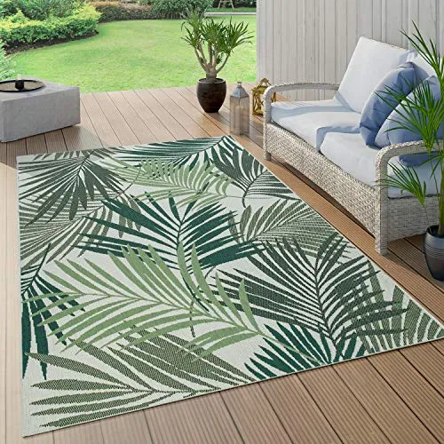 Paco Home Outdoor Teppich Wetterfest Flur Balkon Palmen Dschungel Florales Boho Muster Grün, Grösse:160x230 cm, Farbe:Grün