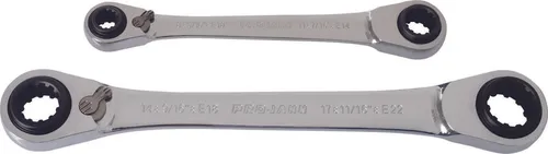 GearTech 63 in 2 Doppelring Schlüssel Satz 2tlg - Schraubenschlüssel-Set mit 63 verschiedenen Antrieben, ideal für professionelle Anwendungen. Der innovative Ratschenmechanismus ermöglicht bis zu 10x schnellere Bearbeitung von Schrauben.