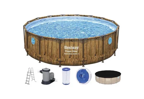 Bestway Power Steel Swim Vista Frame Pool Ø 488 cm in braun von Bestway