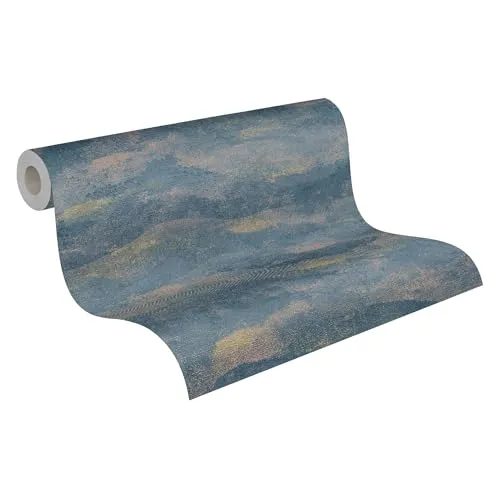 Livingwalls Hot Spots Motivtapete 10,05 m x 0,53 m mit schimmernder Wellenoptik - Blau, Dunkelblau, Gold, Metallic - Vliestapete, Wanddeko im mediterranen Stil - 786561