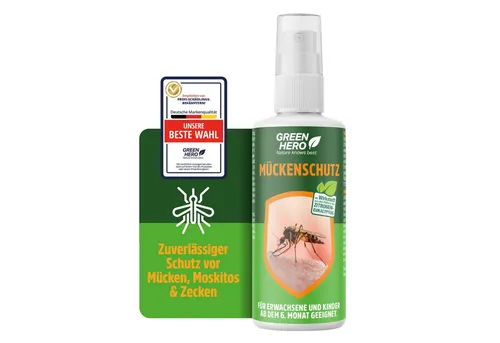 GreenHero Insektenspray Mückenspray schützt vor Steckmücken, Moskitos & Zecken, 100 ml, Mückenschutz