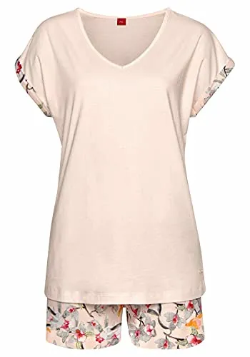 s.Oliver Damen Shorty AK-92-39 mit floralem Muster - Schlafanzug für Damen mit floralem Muster, elastischem Bund und Bindeband für maximalen Komfort und eine feminine Note in der Größe 36/38.