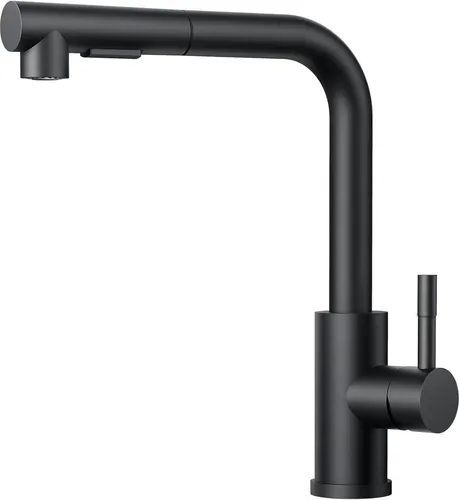 Hochdruck Küchenarmatur mit Ausziehbarer Brause - Duscharmatur mit 360° Schwenkfunktion, ideal für vielseitige Nutzung in der Küche, modernes matt-schwarzes Design für einen eleganten Look.